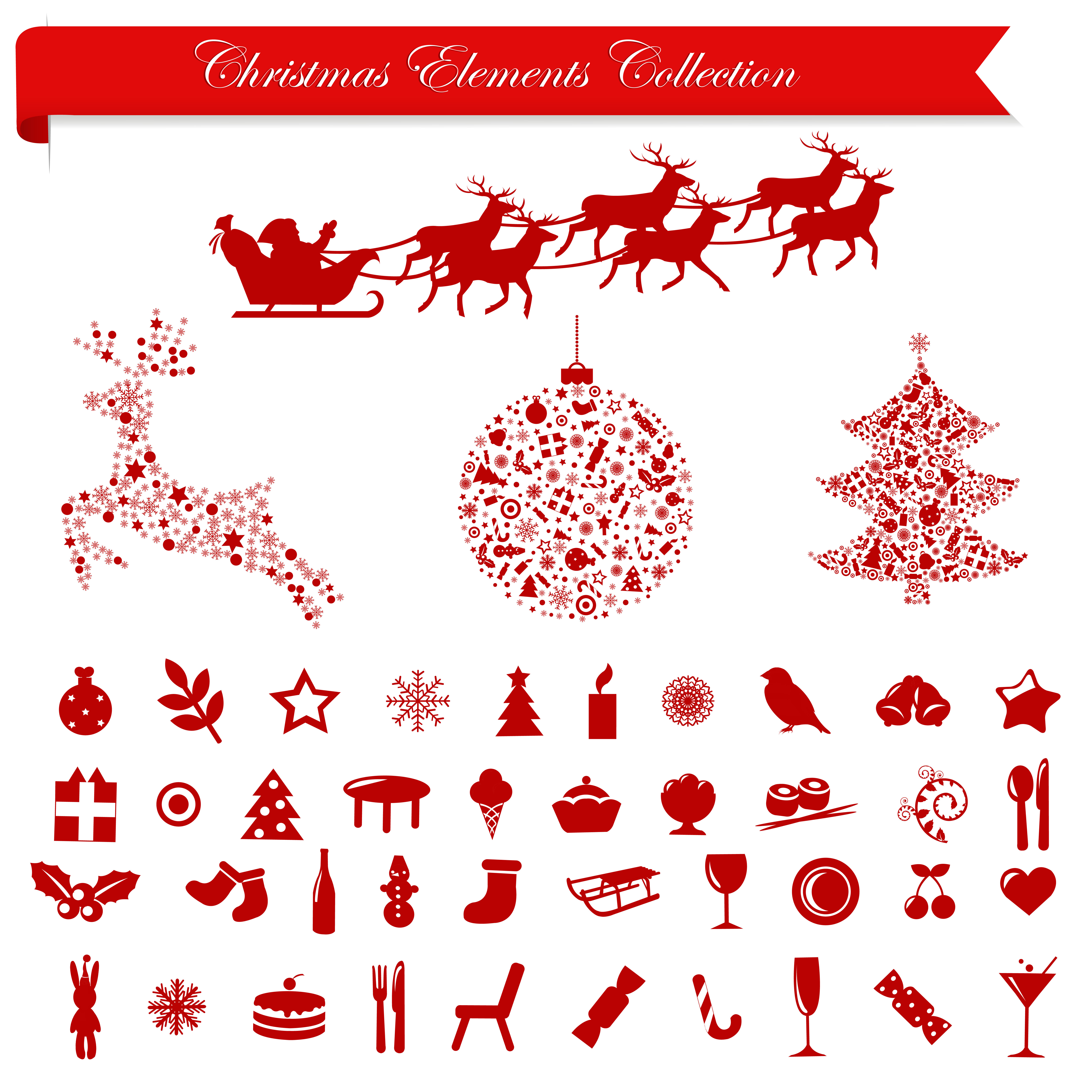 vector set of different xmas icons elements