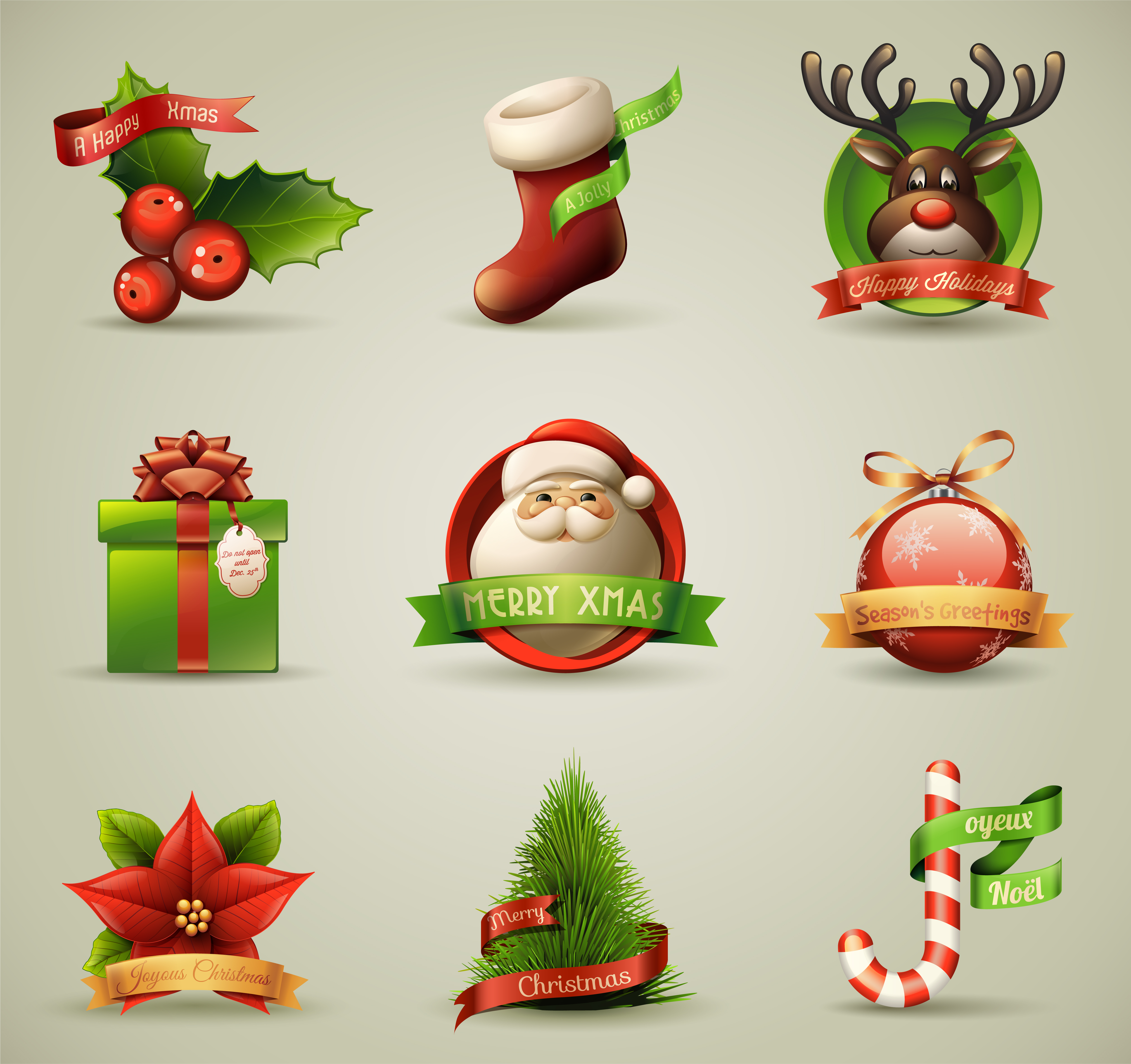 vector set of different xmas icons elements