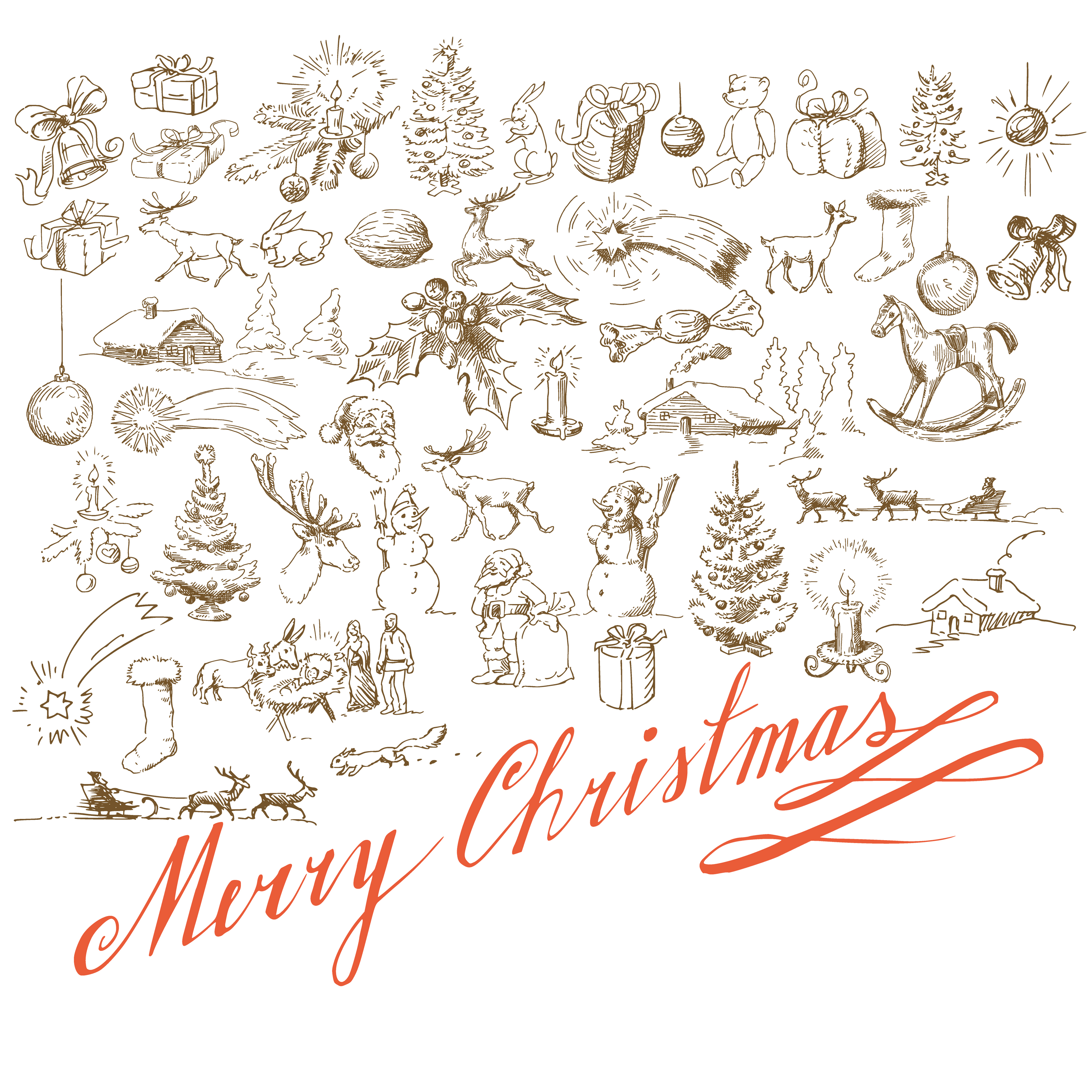 hand drawn retro merry christmas accessories vector art