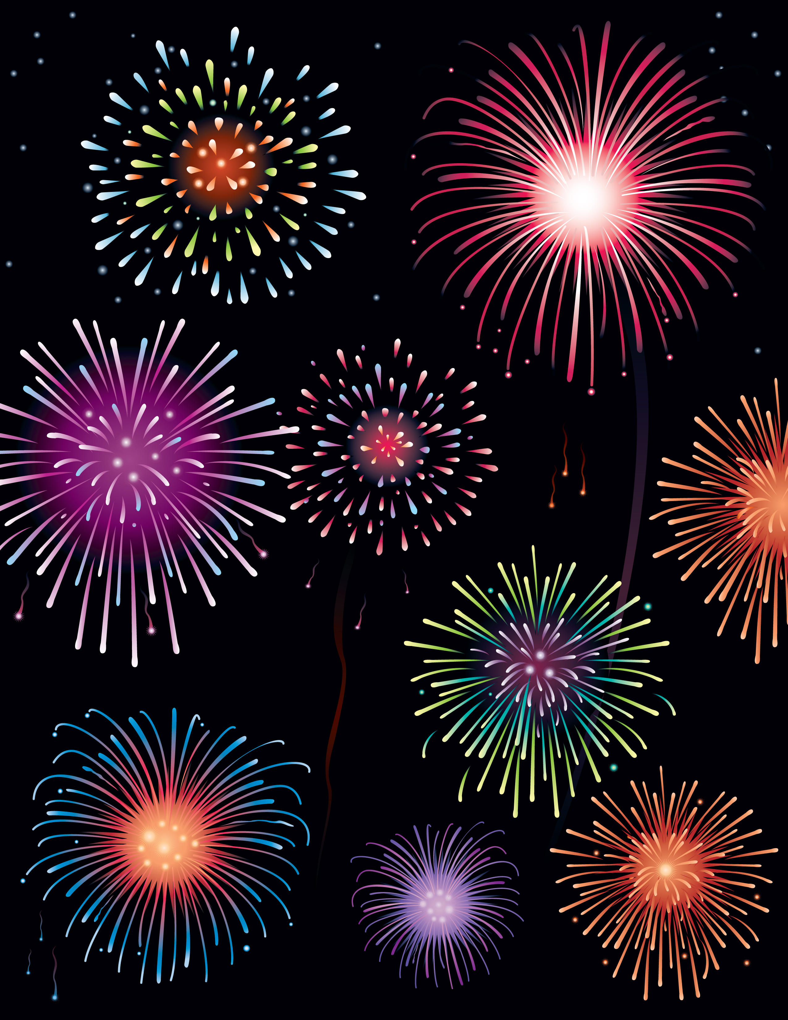 set of holiday fireworks design vector