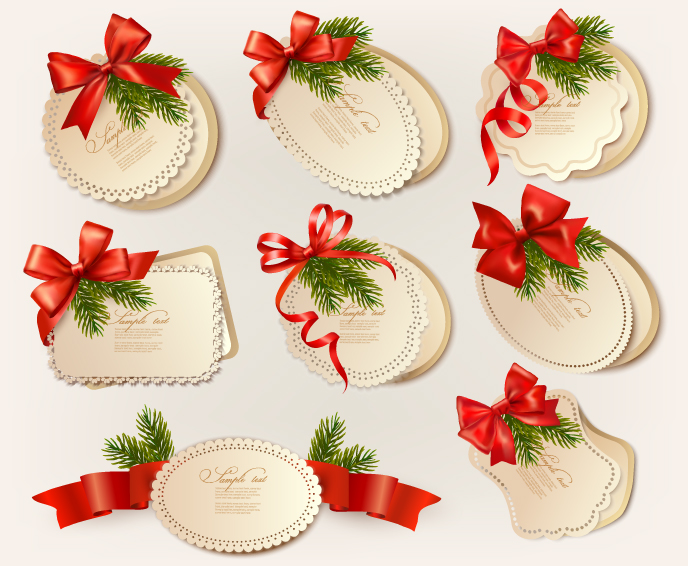 ribbon bow holiday labels design vector