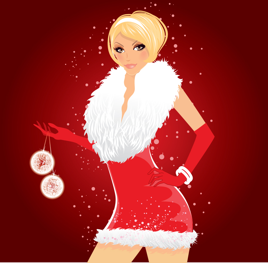 stylish christmas party girls design vector set