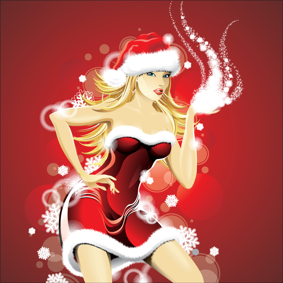 stylish christmas party girls design vector set