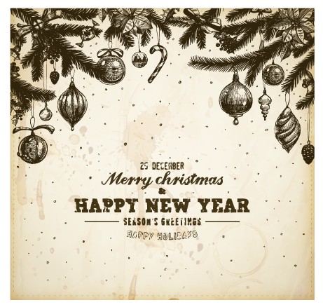 vintage hand drawn new year and christmas ornaments vector set