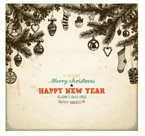 vintage hand drawn new year and christmas ornaments vector set