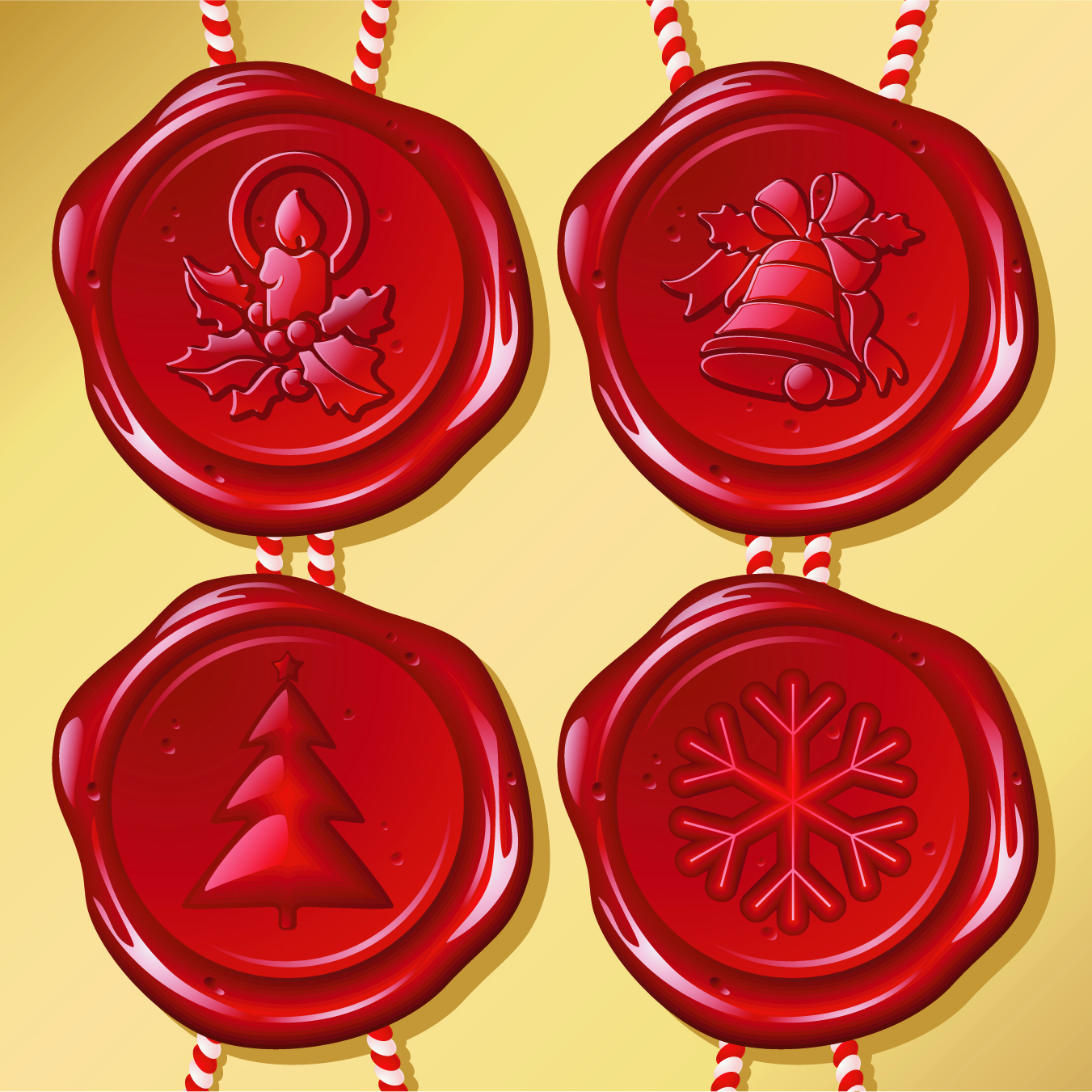 set of christmas wax seal elements vector graphics