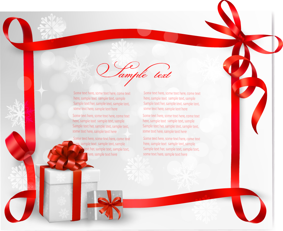 red ribbons with xmas card vector