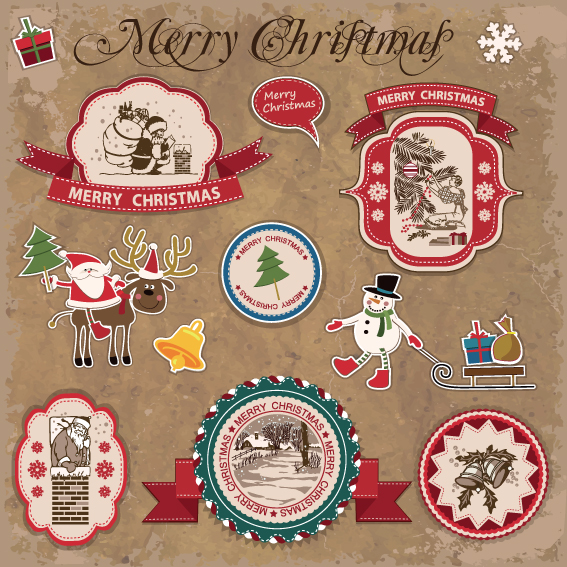 retro style christmas labels design vector