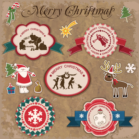 retro style christmas labels design vector