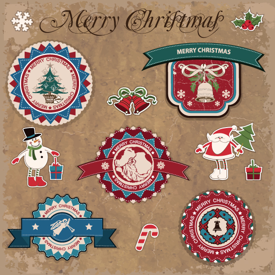 retro style christmas labels design vector