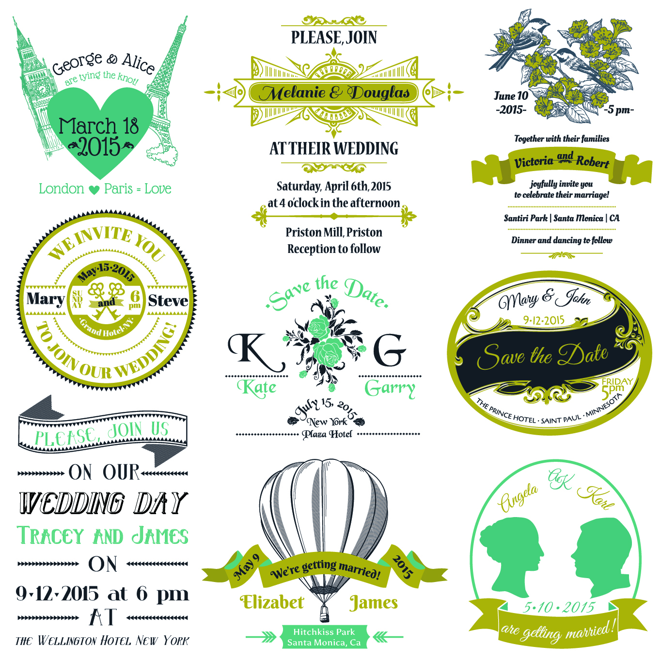 set of wedding logo design elements vector