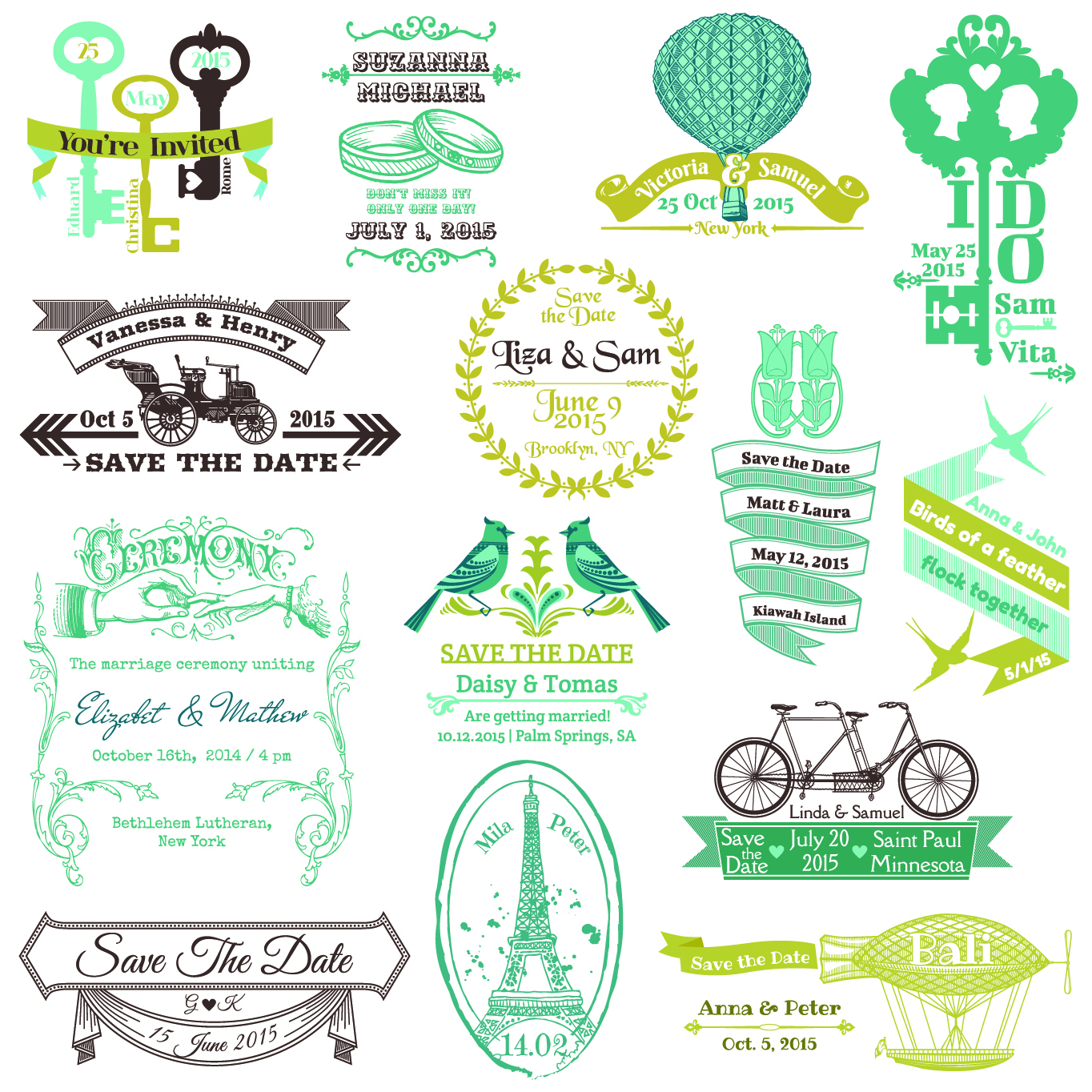 set of wedding logo design elements vector