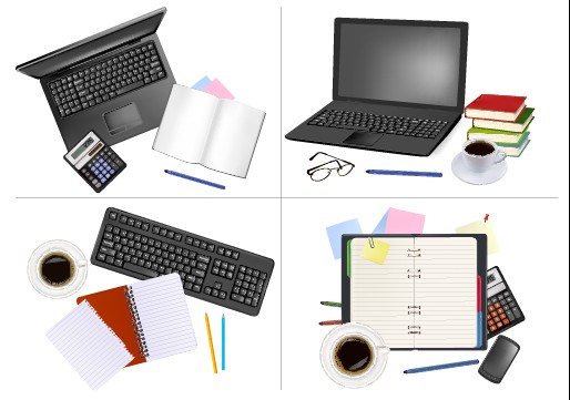 set of objects office vector graphics