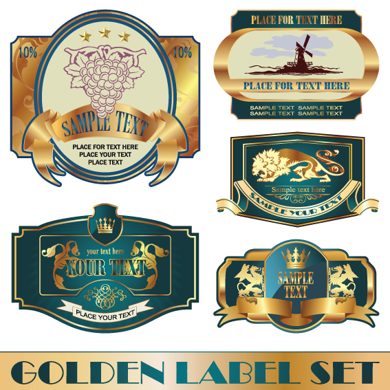 golden bottle of wine labels vector