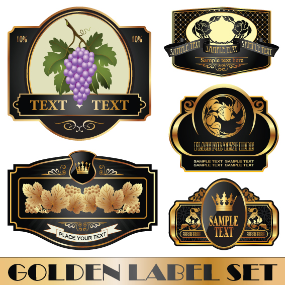 golden bottle of wine labels vector