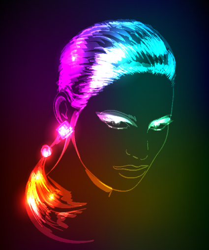 neon light girl design vector graphic