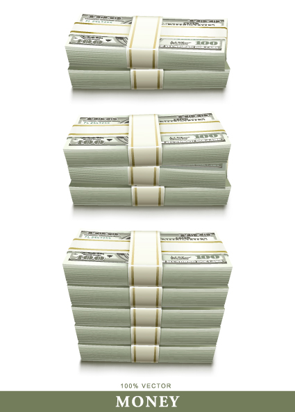 set of dollars in bundles design vector