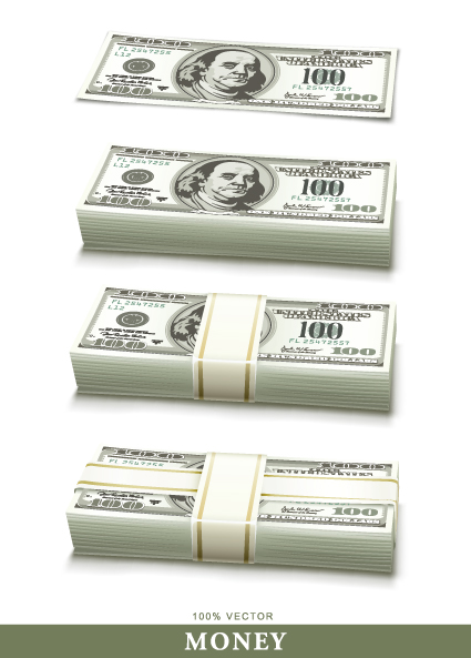 set of dollars in bundles design vector