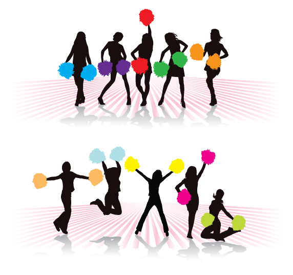 set of cheerleaders vector silhouettes