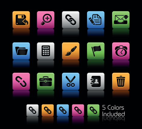 set of commonly web colorful icons vector