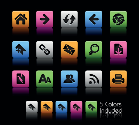 set of commonly web colorful icons vector