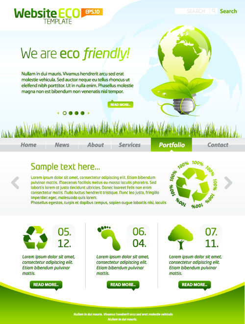 green eco website template design vector