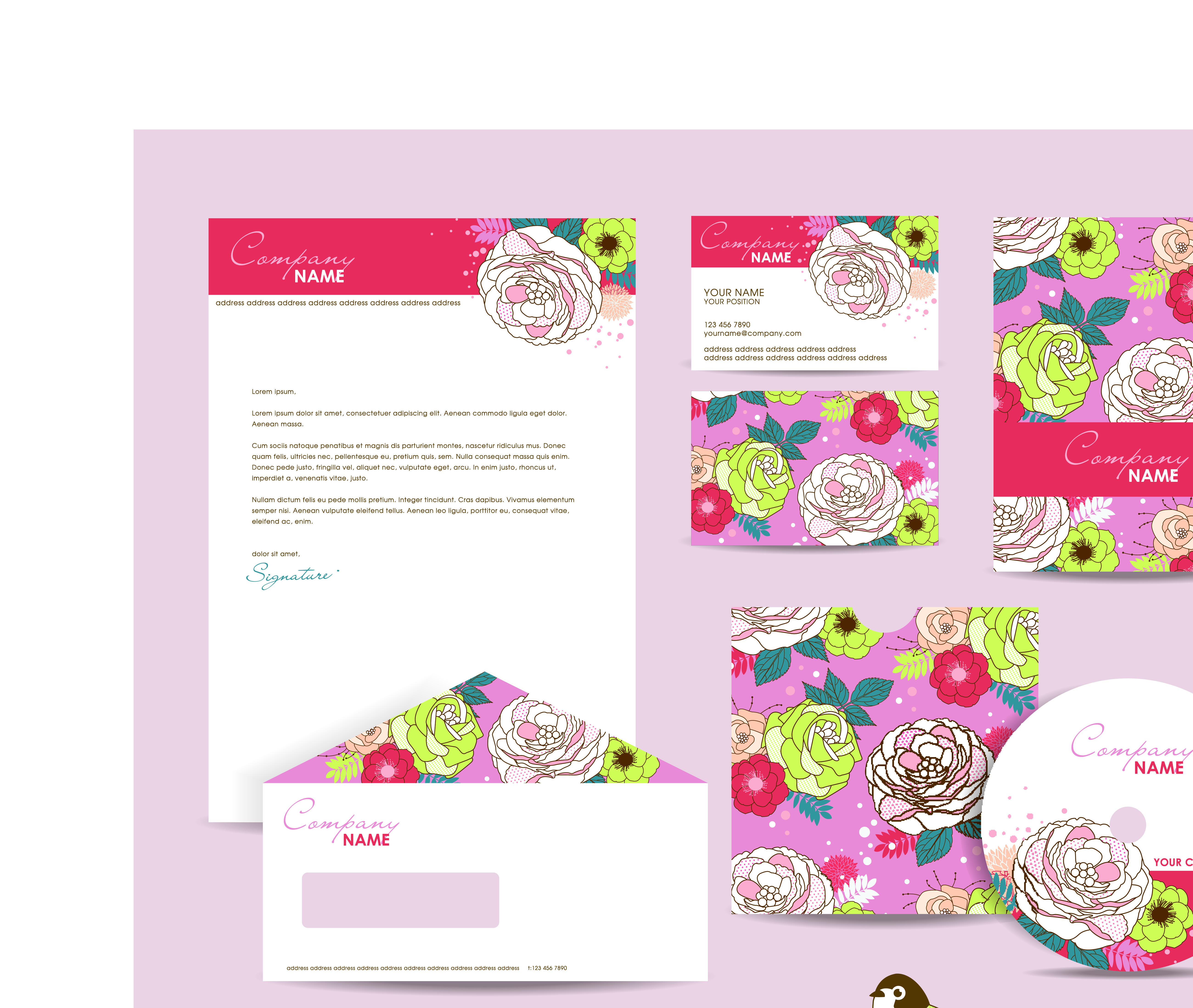 set of corporate identity kit cover with flower vector