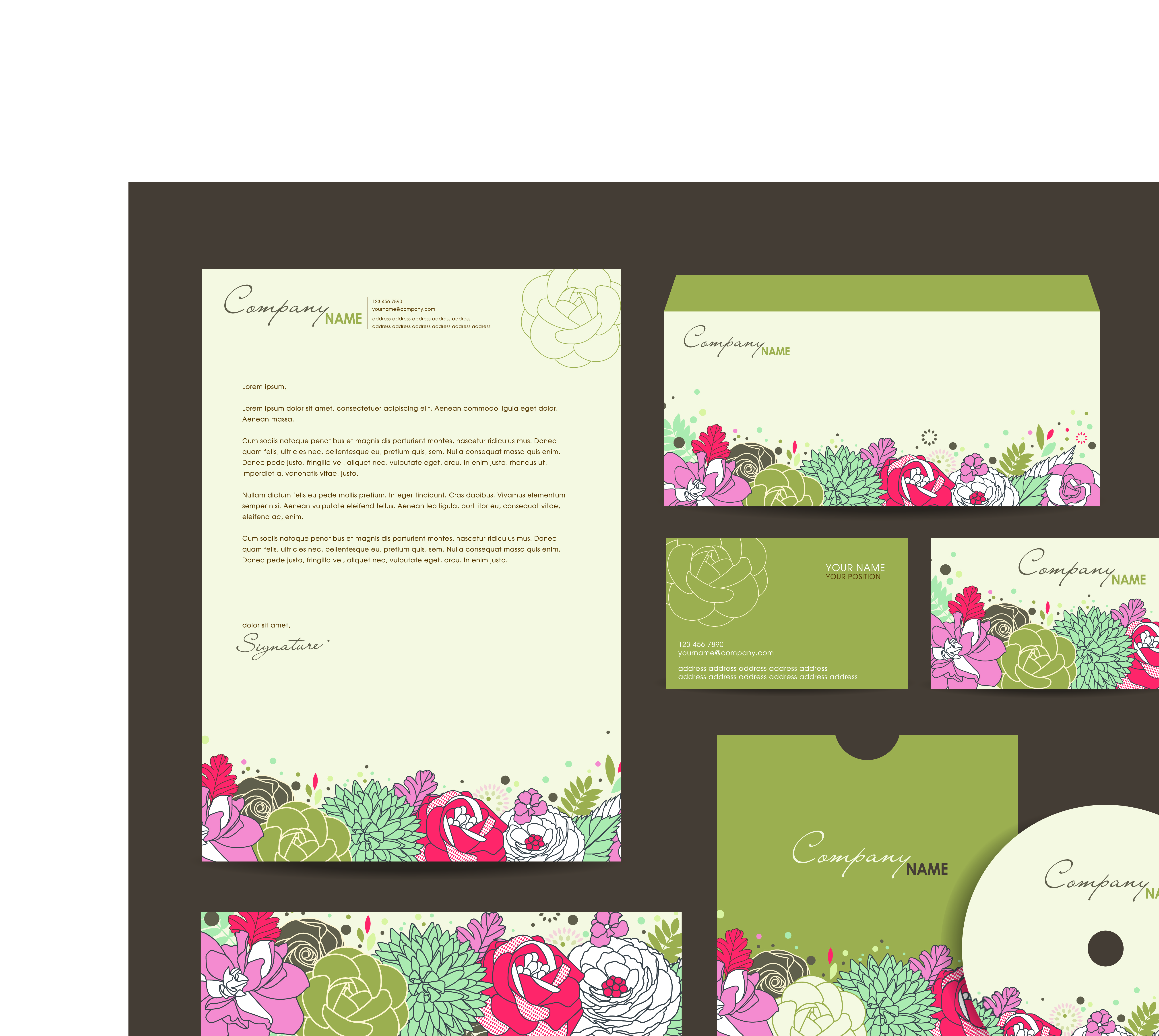 set of corporate identity kit cover with flower vector