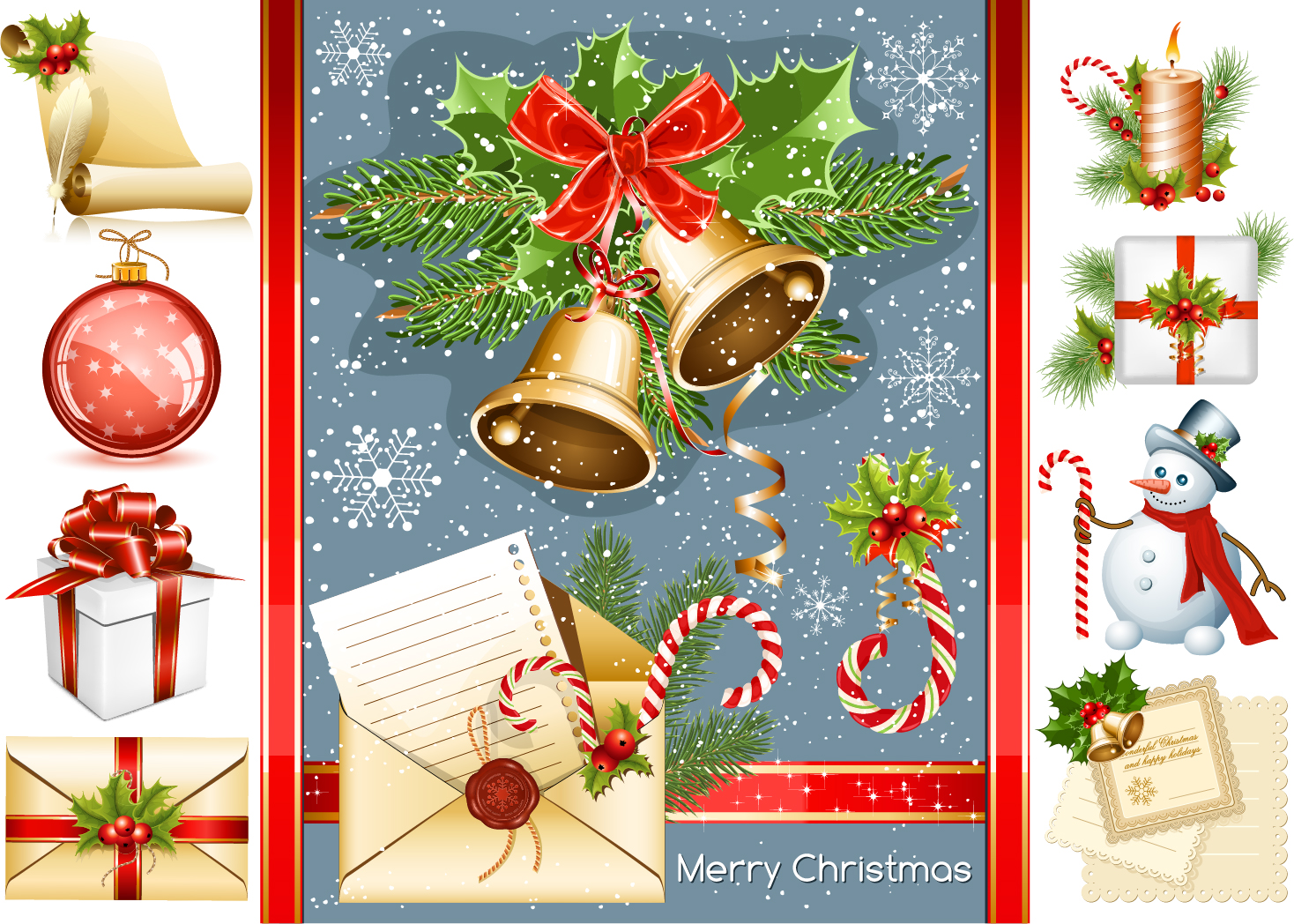 vivid christmas decor elements vector graphics