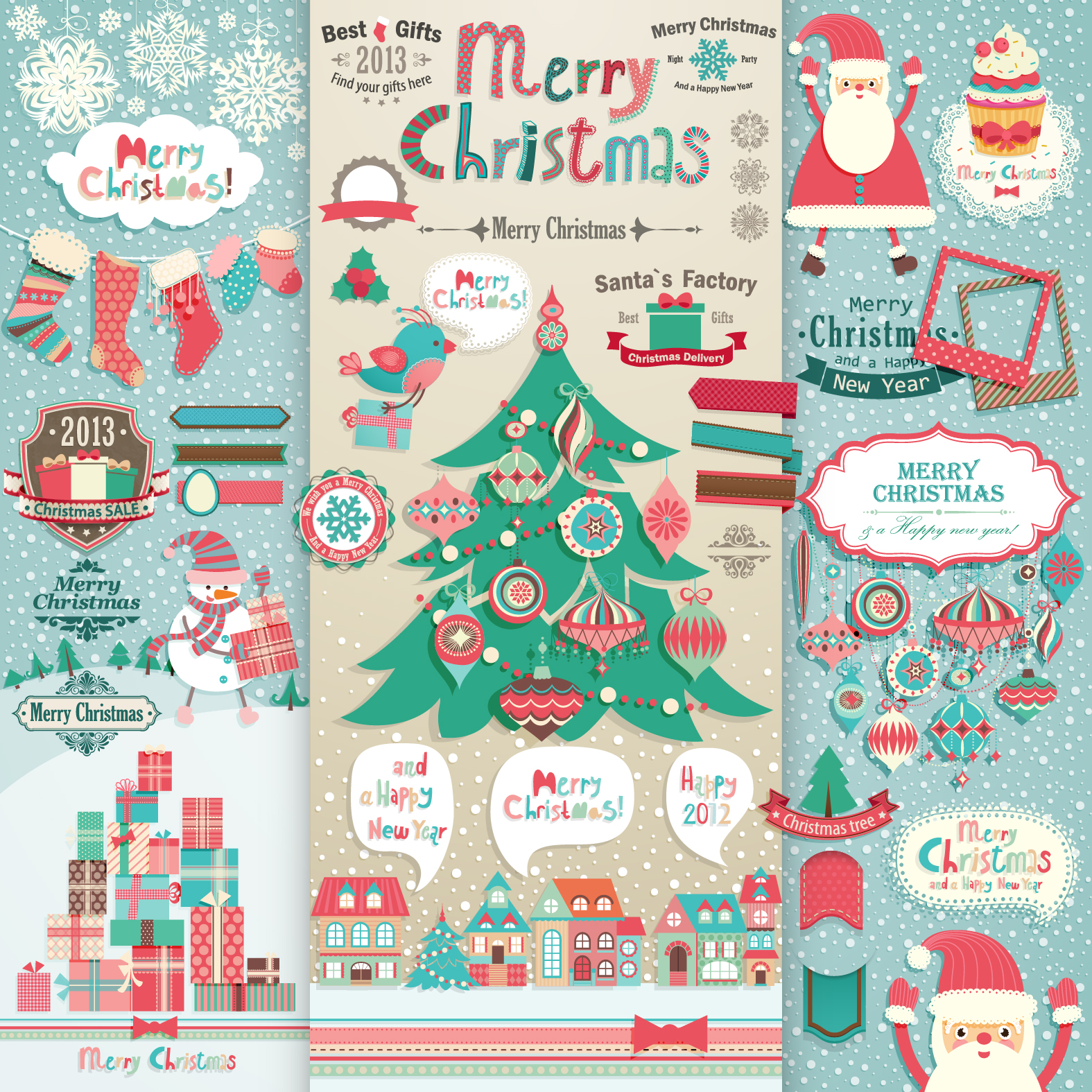 vivid christmas decor elements vector graphics