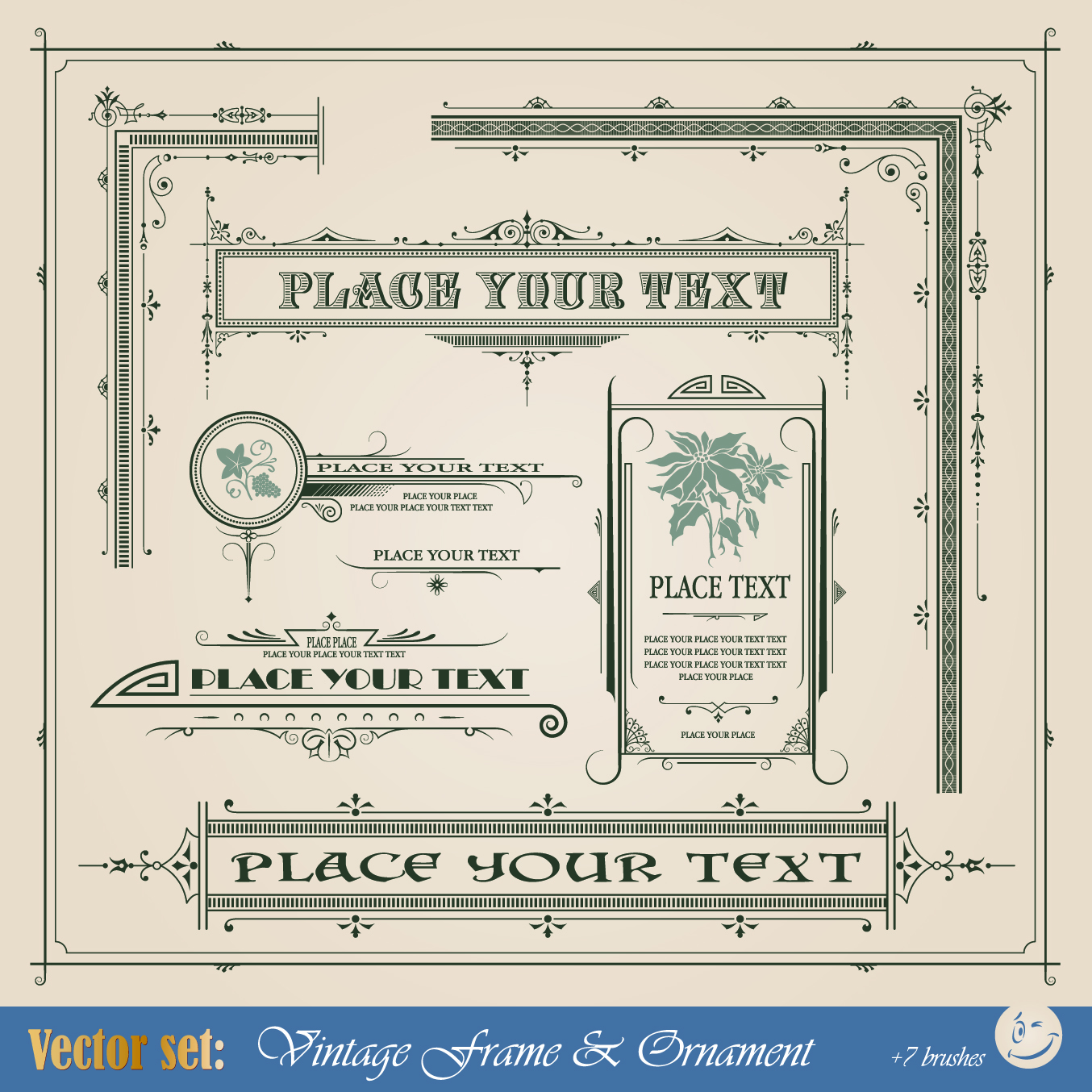 vintage ornaments and frames design vector