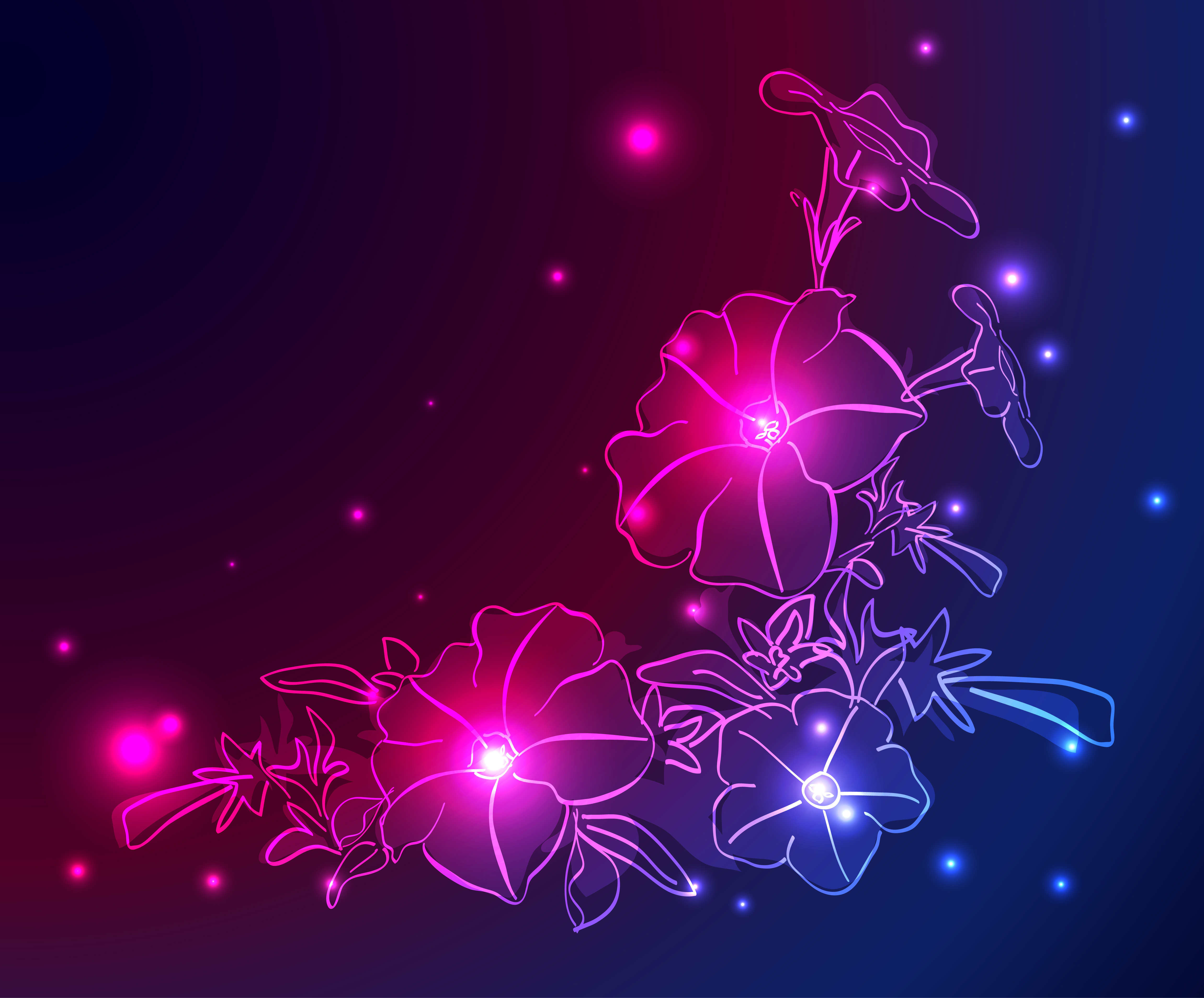 set of neon with flowers vector graphic