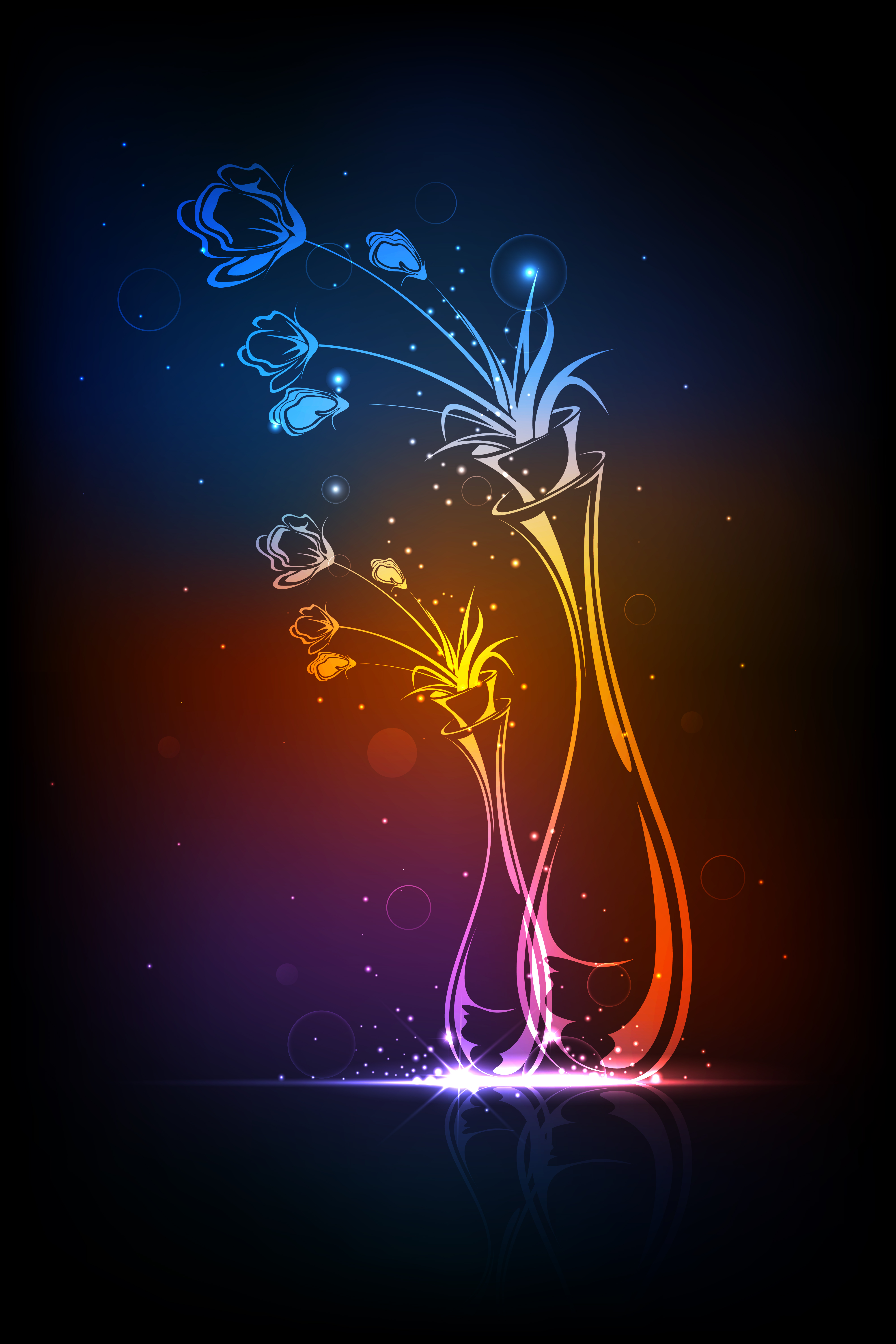 set of neon with flowers vector graphic