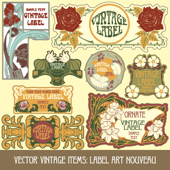 vintage style label with flowers vector graphic