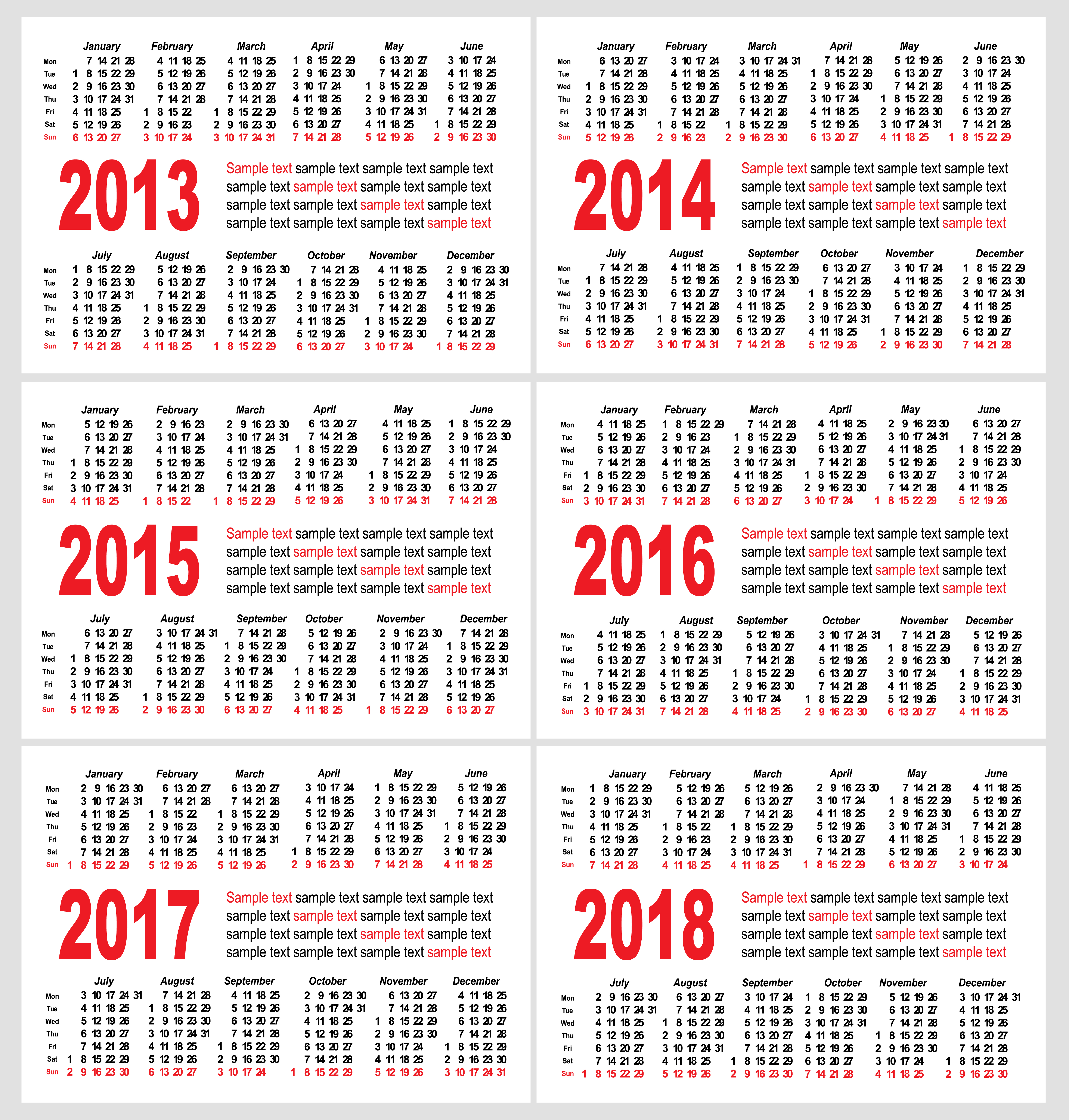 set of1318 calendars template vector graphic