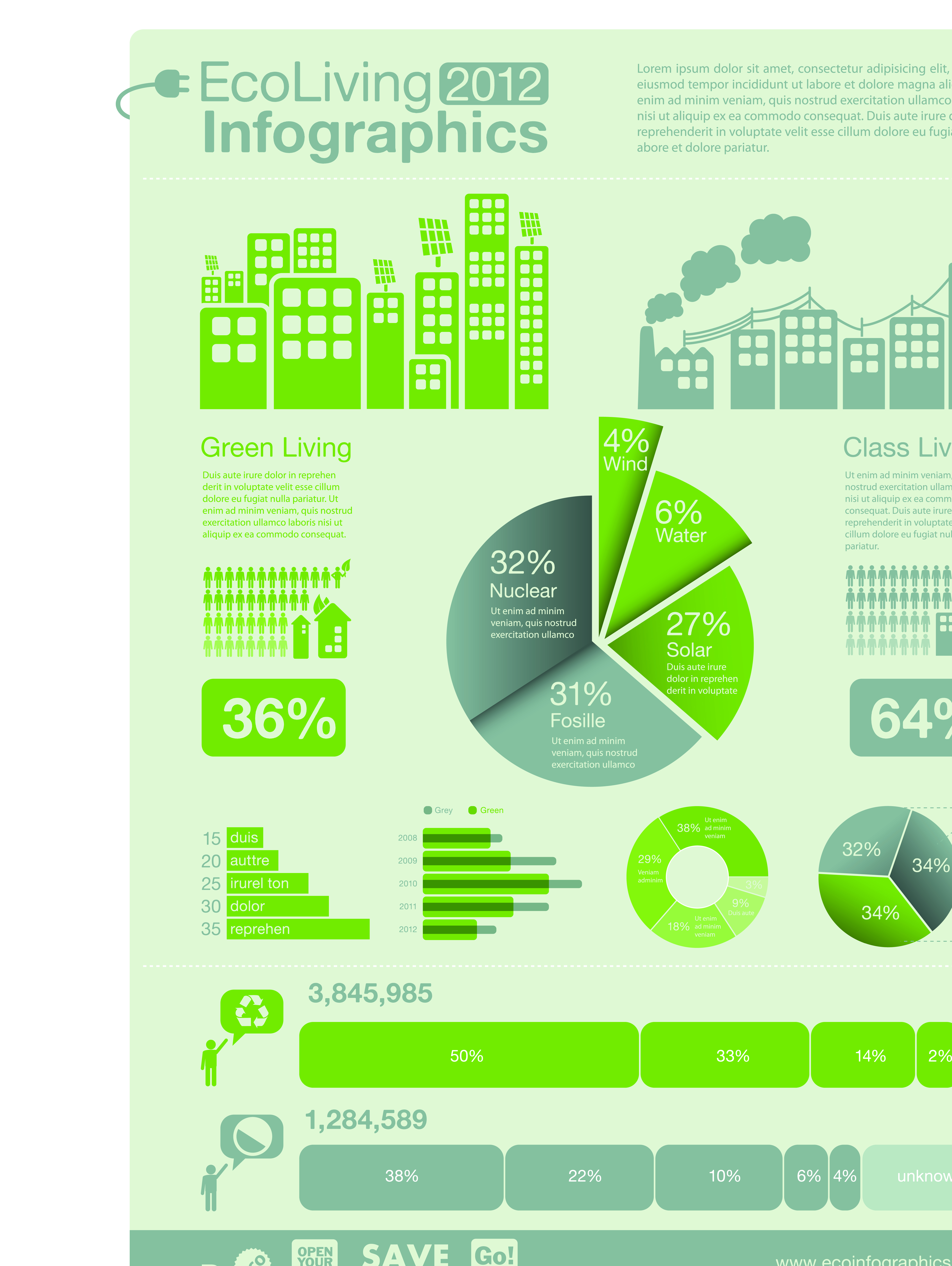 set of green ecology chart and infographic vector