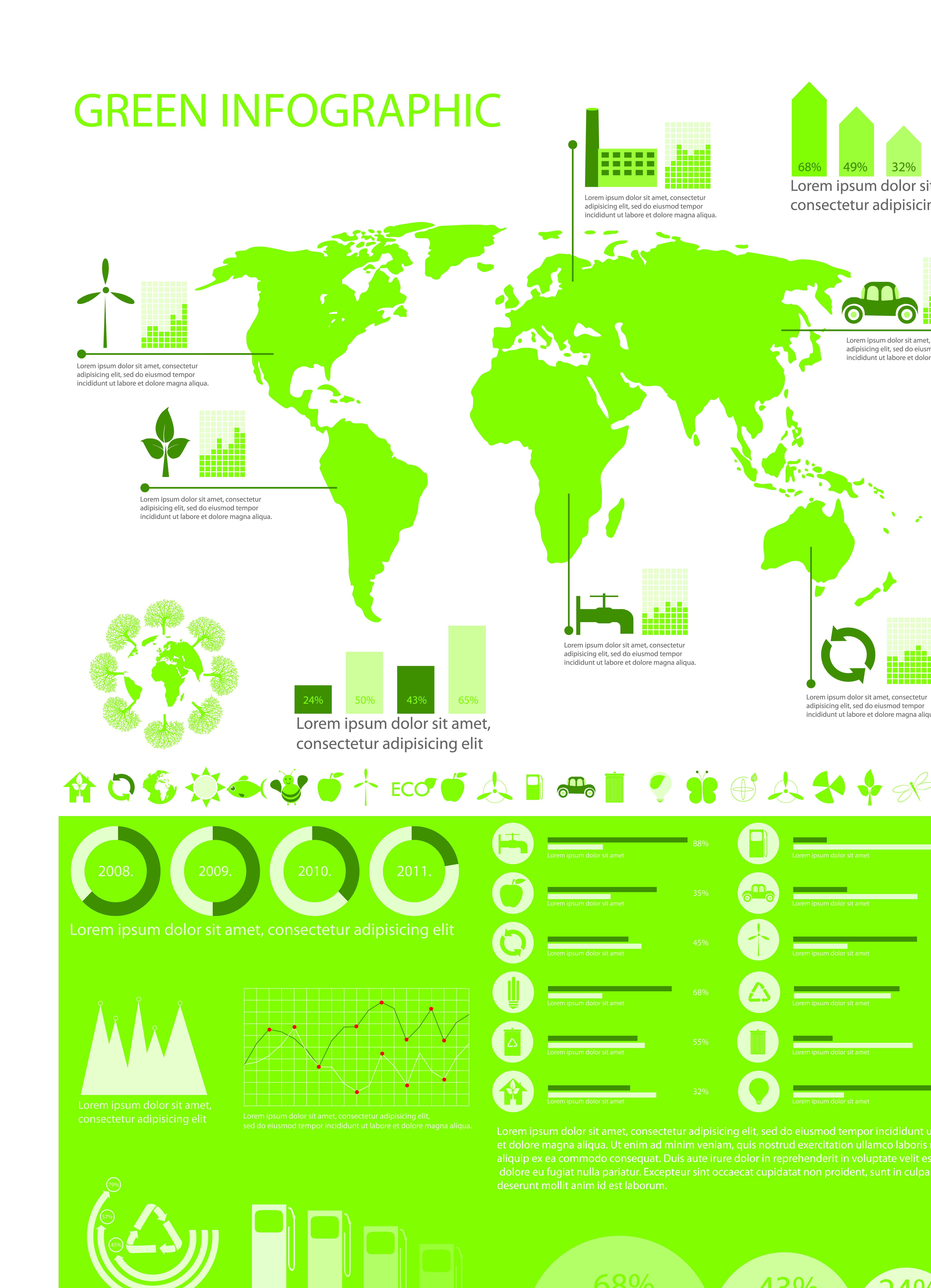 set of green ecology chart and infographic vector