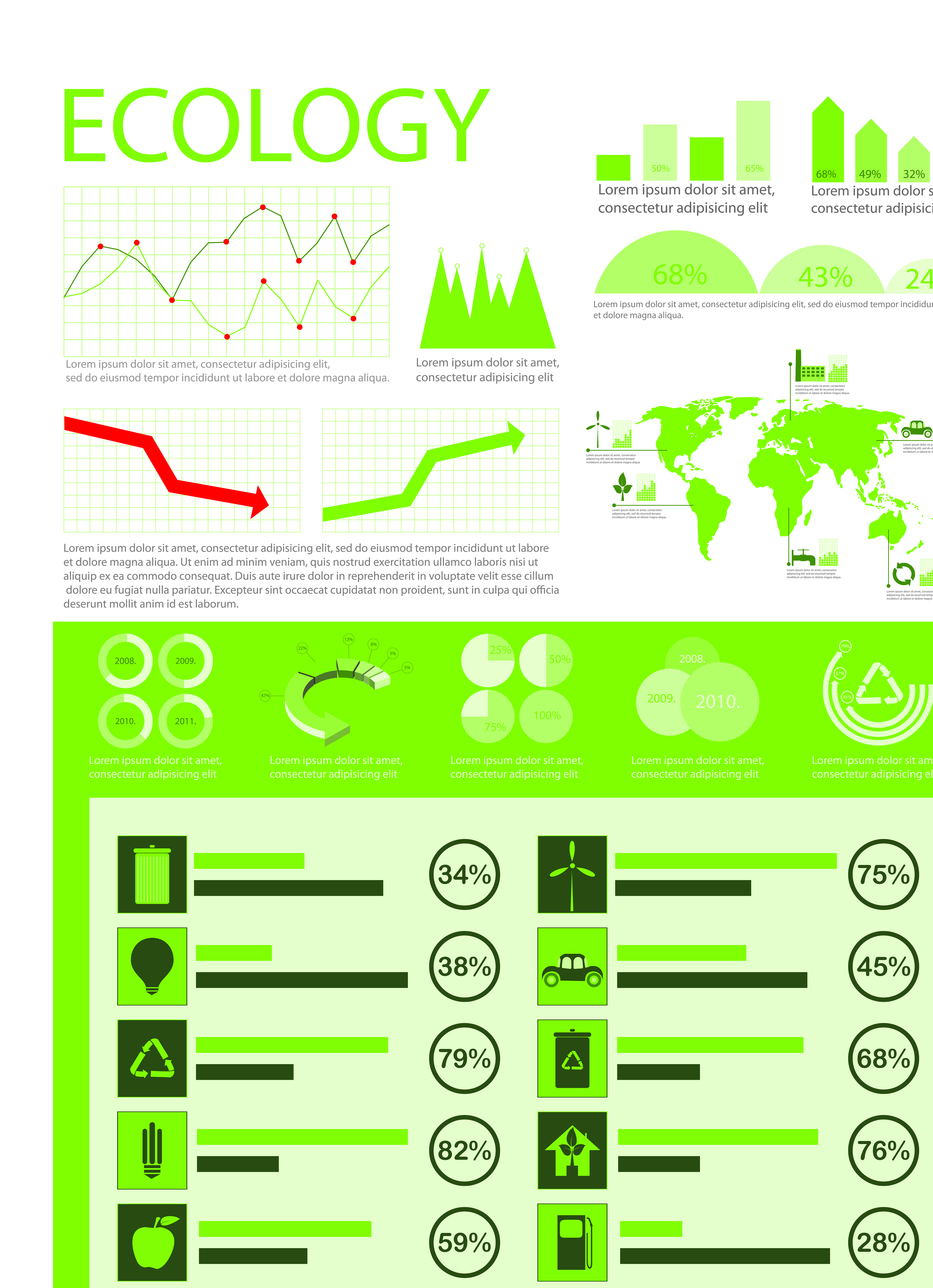 set of green ecology chart and infographic vector