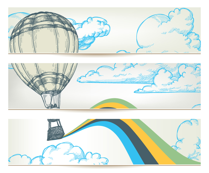 hand drawn hot air balloon in the sky banner vector