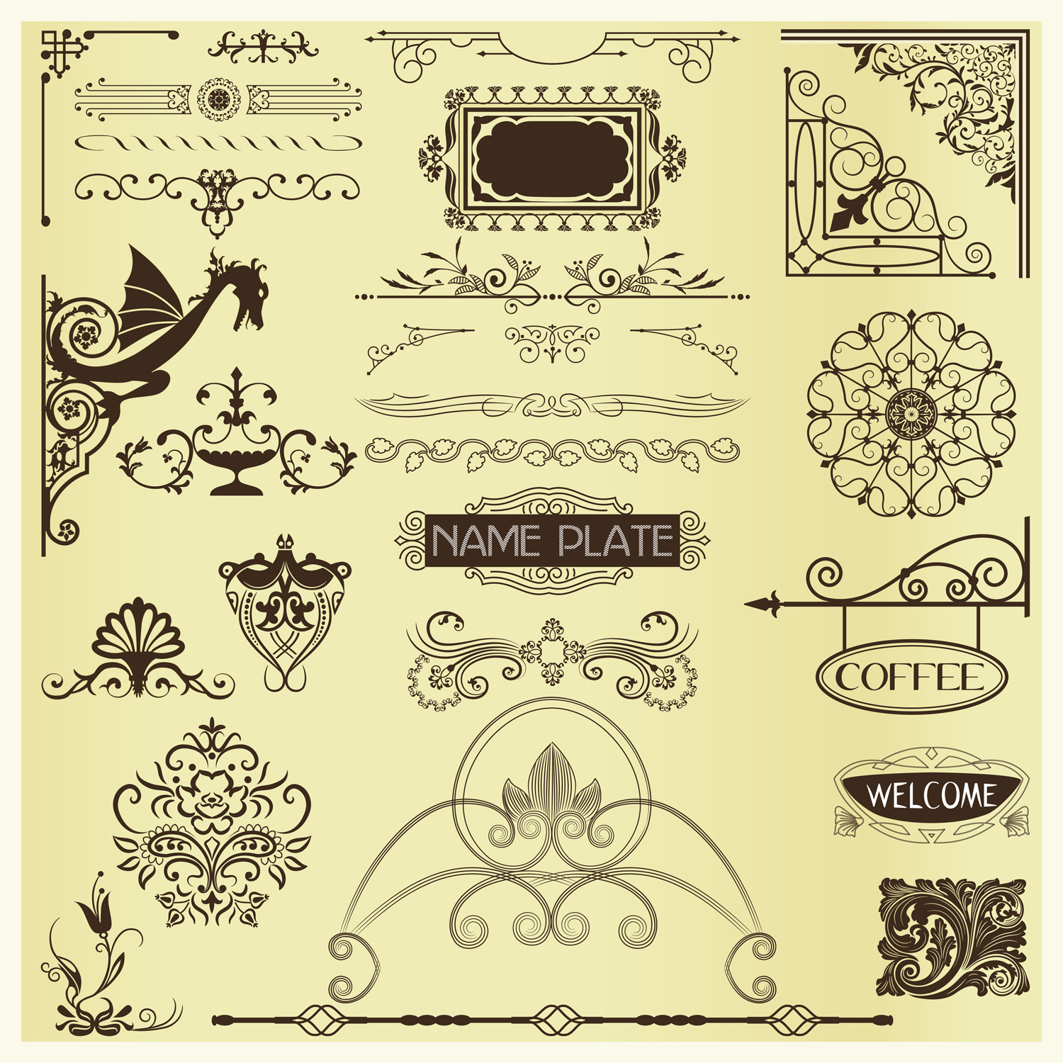 old calligraphic design elements vector set