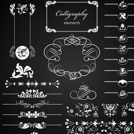 set of ornate calligraphy border pattern vector