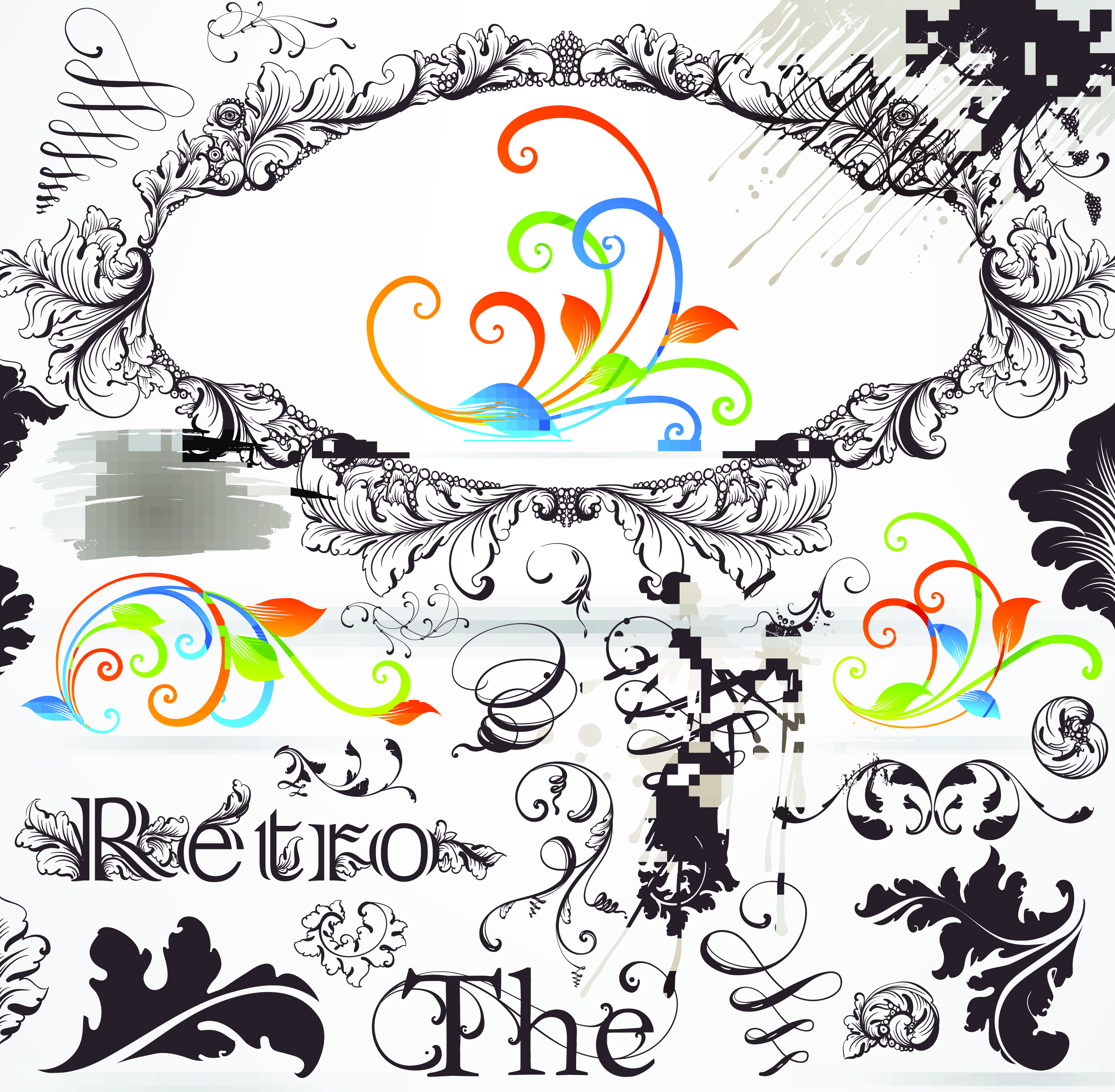 retro decorative ornaments frames and borders vector