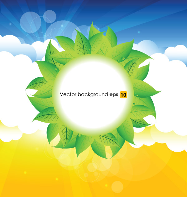 summer sun and green leaves vector background set