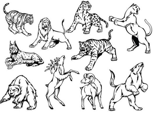 hand drawn different animal design vector