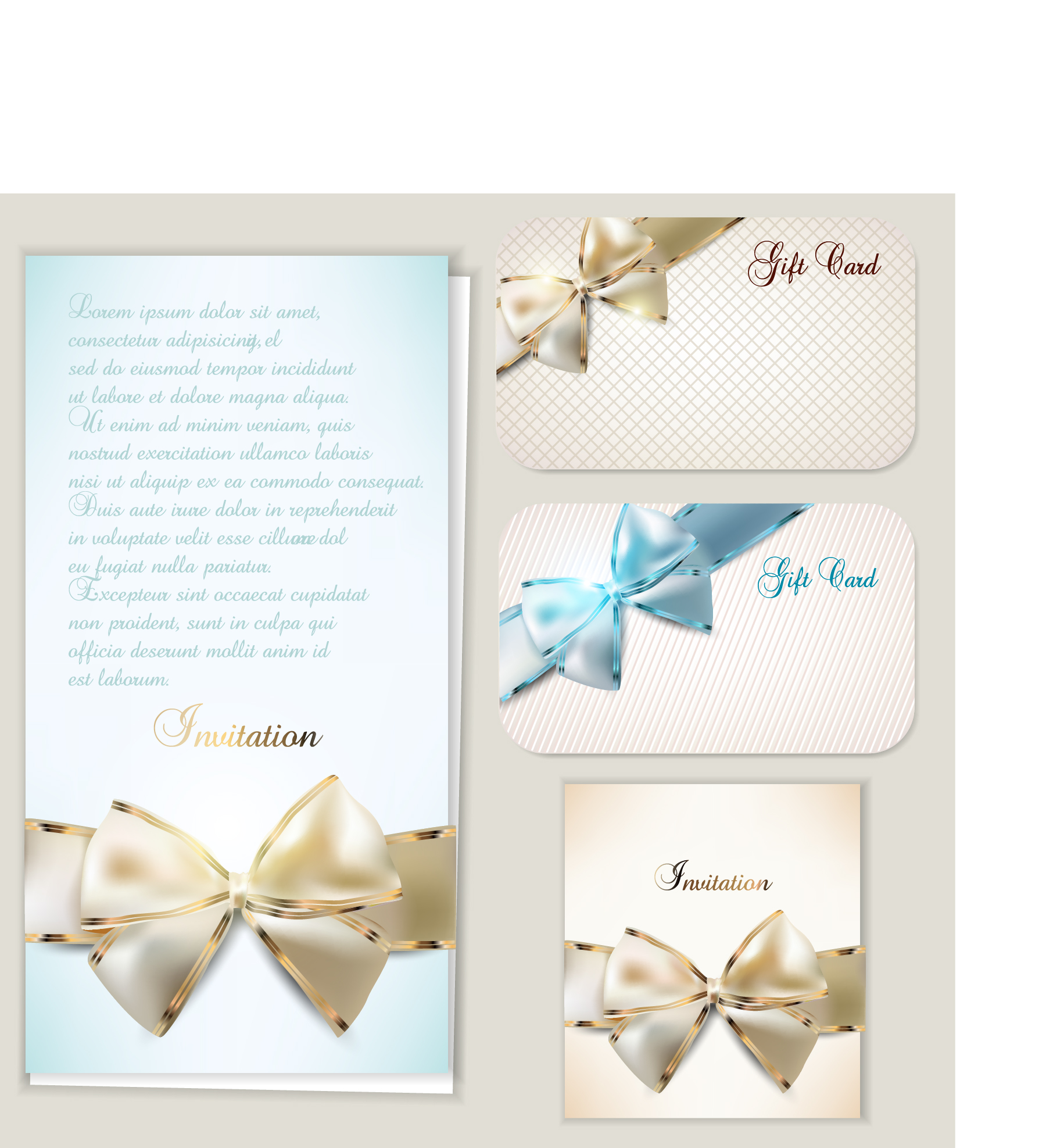 luxurious cards with bows design vector set