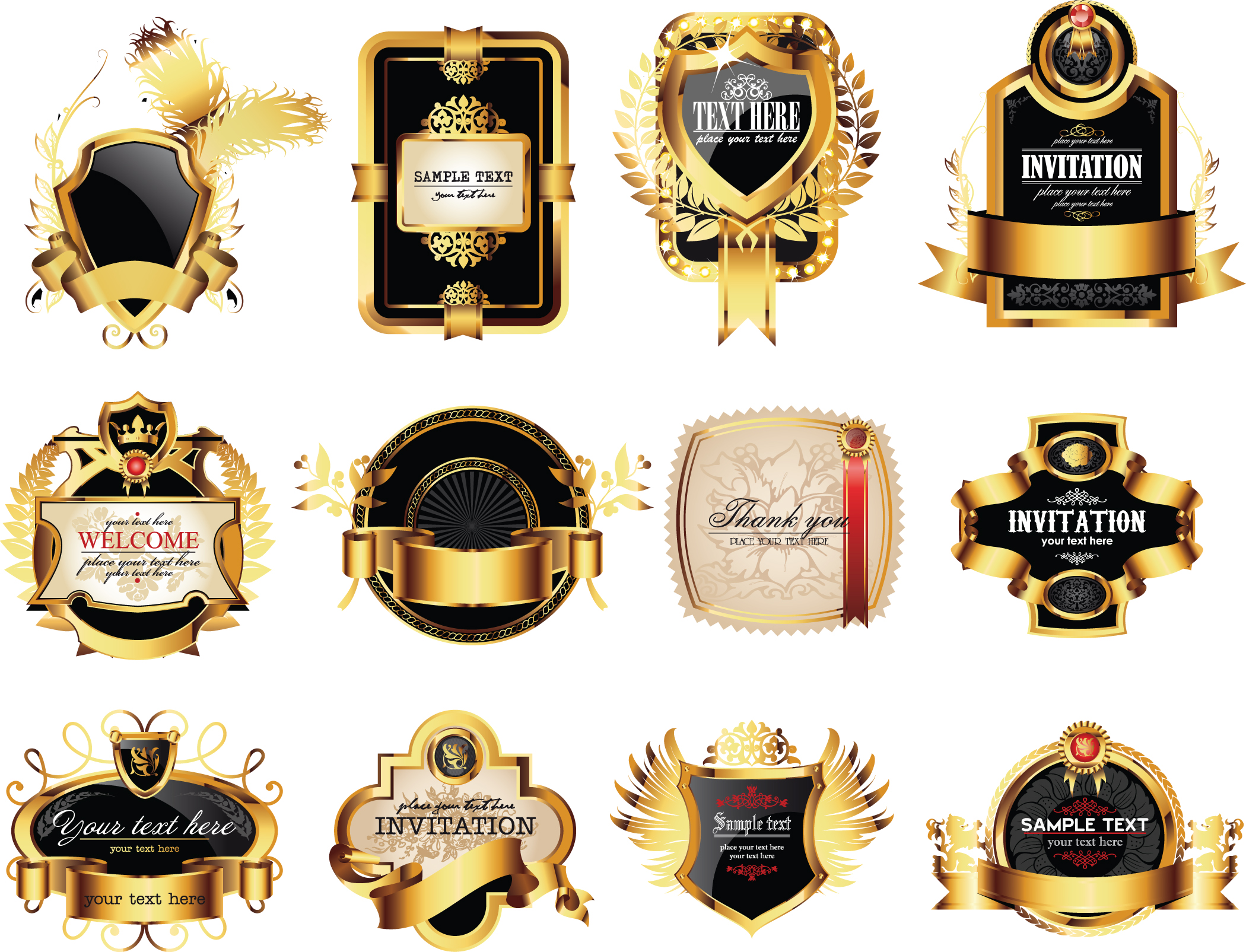 set of gold luxury labels design elements vector