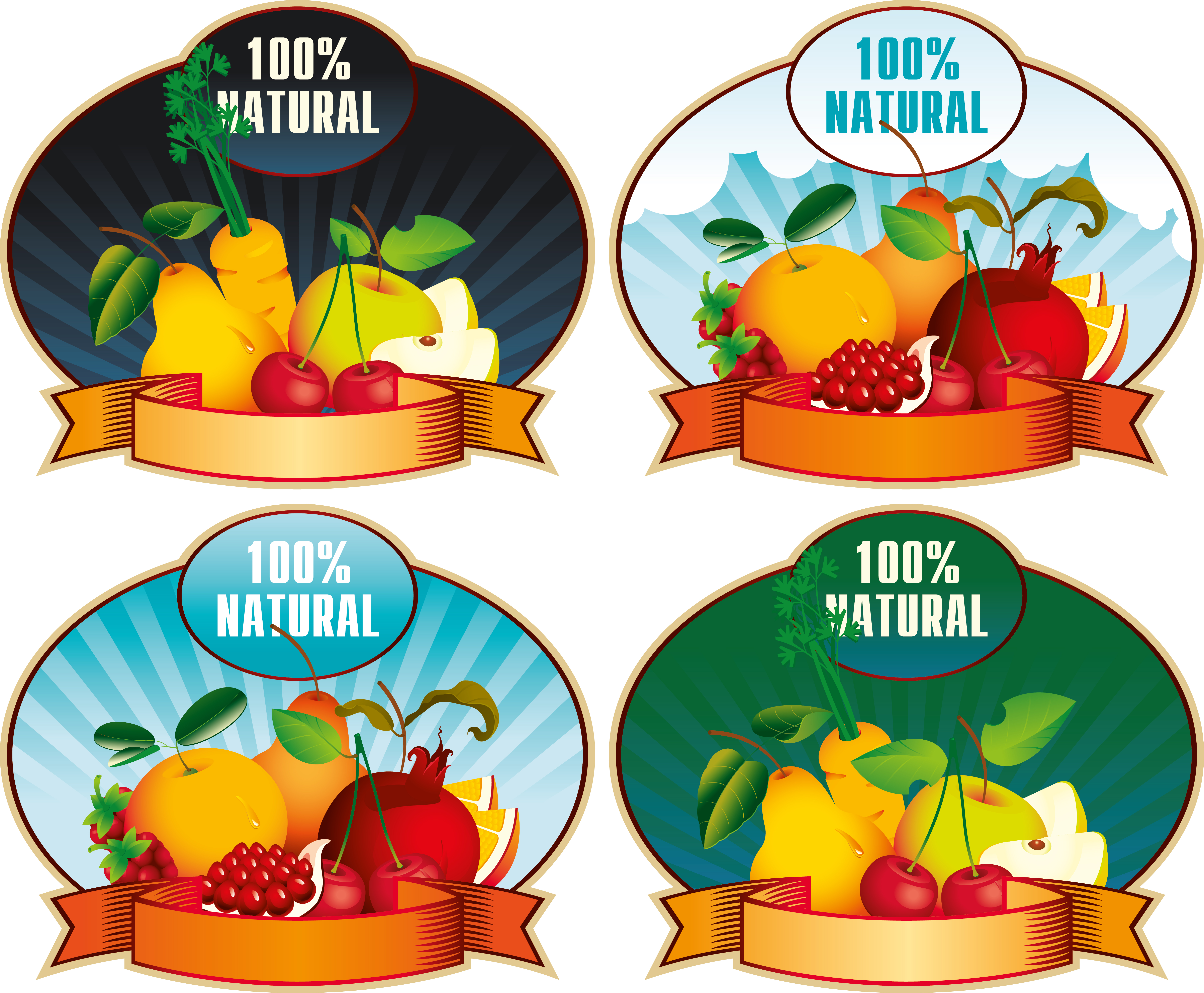 natural fruit elements labels vector