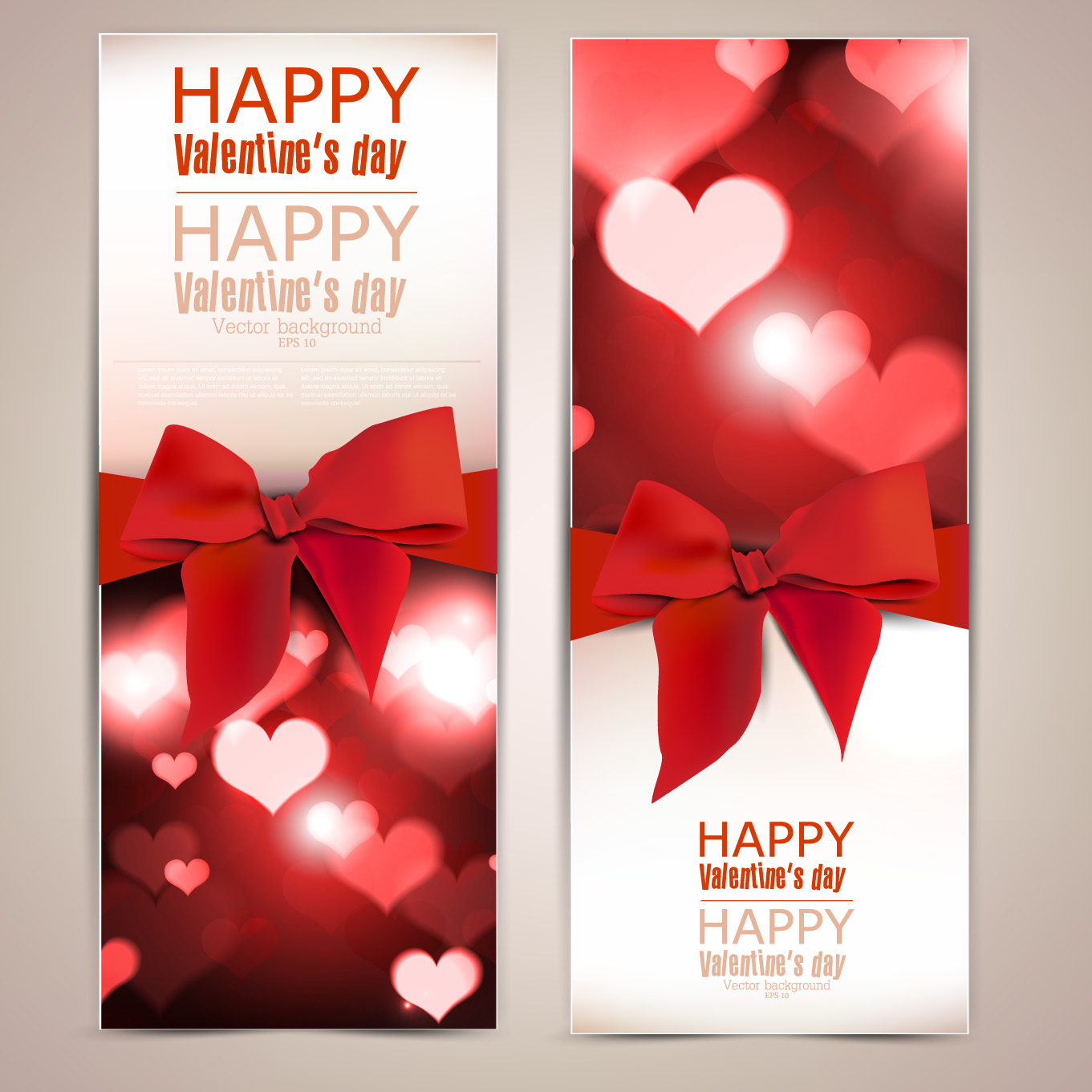 valentine day banners and bow vector