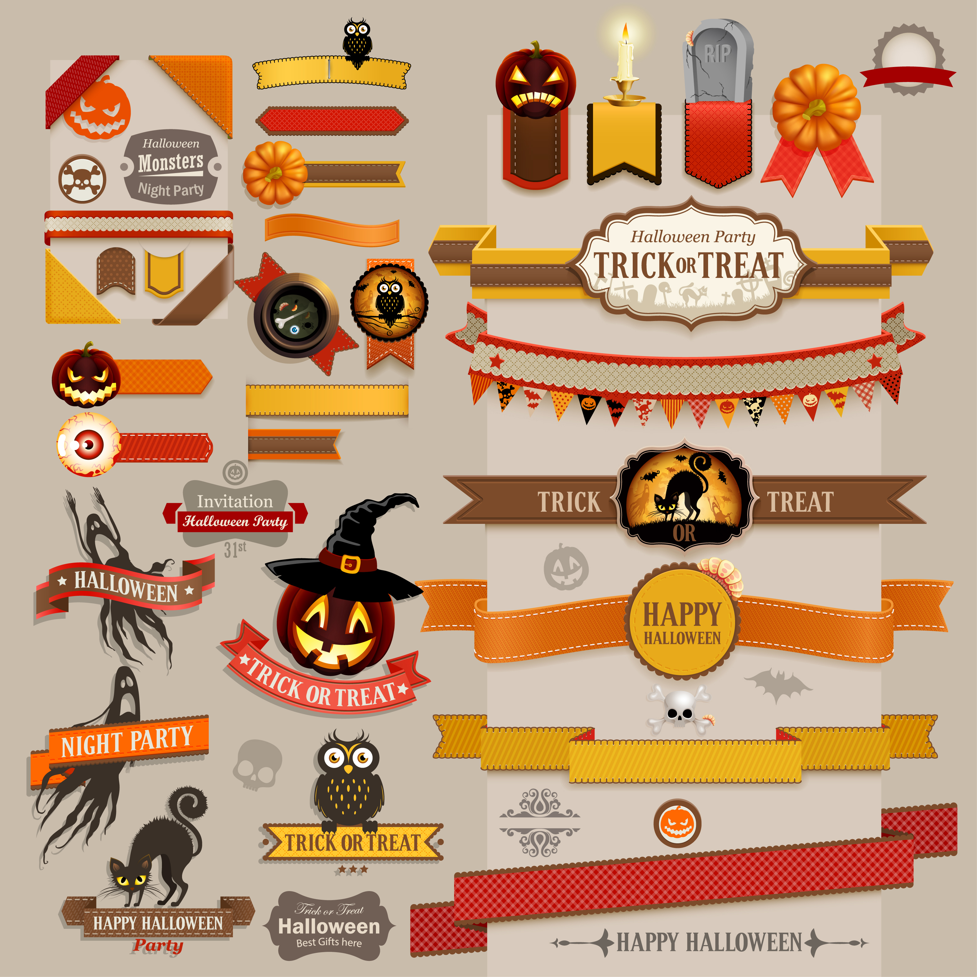 retro ribbons with labels vector set