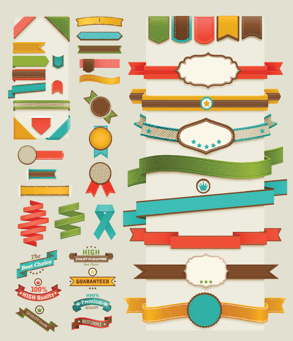 retro ribbons with labels vector set